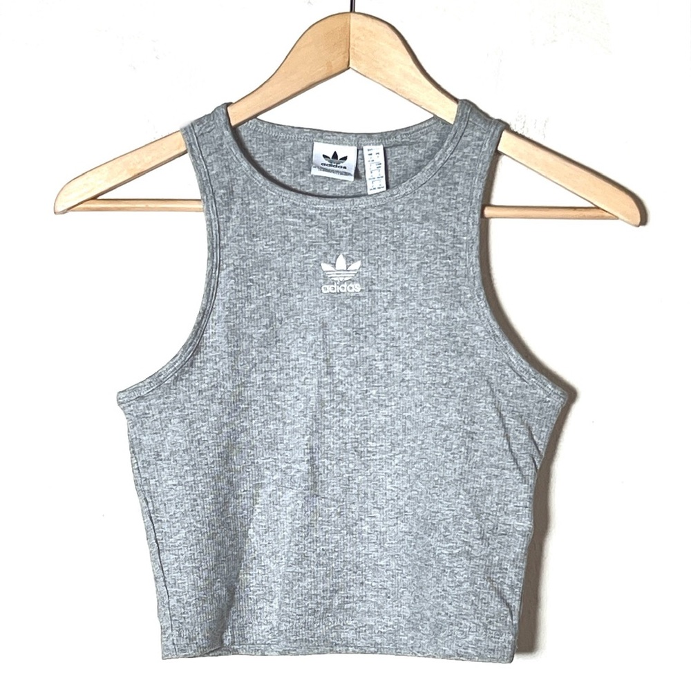 NWT Adidas grey cropped rib tank size small S B192